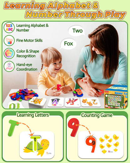 Gojmzo Alphabet Flash Cards, ABC Learning Toys for Kids 3-5, Wooden Letters Number Blocks Sight Words Matching Game, Montessori Educational Toys for 3+ Year Old, Toddler Preschool Learning Activities