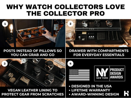 Premium 7 Slot Watch Box for Men - Large Wooden Watch Display Case with Hinged Cover, Leather Lining & Drawer - Watch Holder Organizer Stand - Handcrafted Luxury Father's Day Present for Men