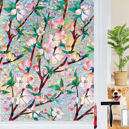 Rainbow Window Privacy Film Decorative, 3D Decals Stained Glass Clings, Static Cling Sticker, Suncatcher Windows Cover Tint for Home, 17.5 Inch x 157.4 Inch