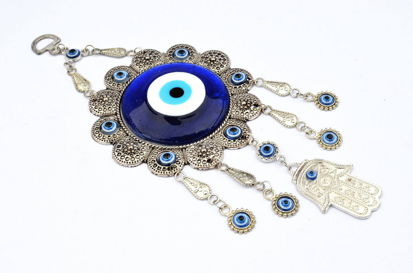 Blue Evil Eye with Hamsa Hand Protection Wall Hanging Ornament Decor Sunflower Design (with a Betterdecor Pouch)-006