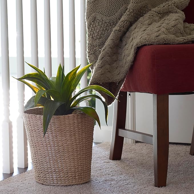 Household Essentials Cattail Waste Bin with Handwoven Fibers, Natural Golden Finish