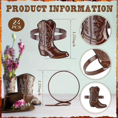 24PCS Western Party Decorations Cowboy Boot Napkin Rings Rustic Farmhouse Western Napkin Holder Metal Tissue Rings Buckles Cowboy Birthday Party Supplies