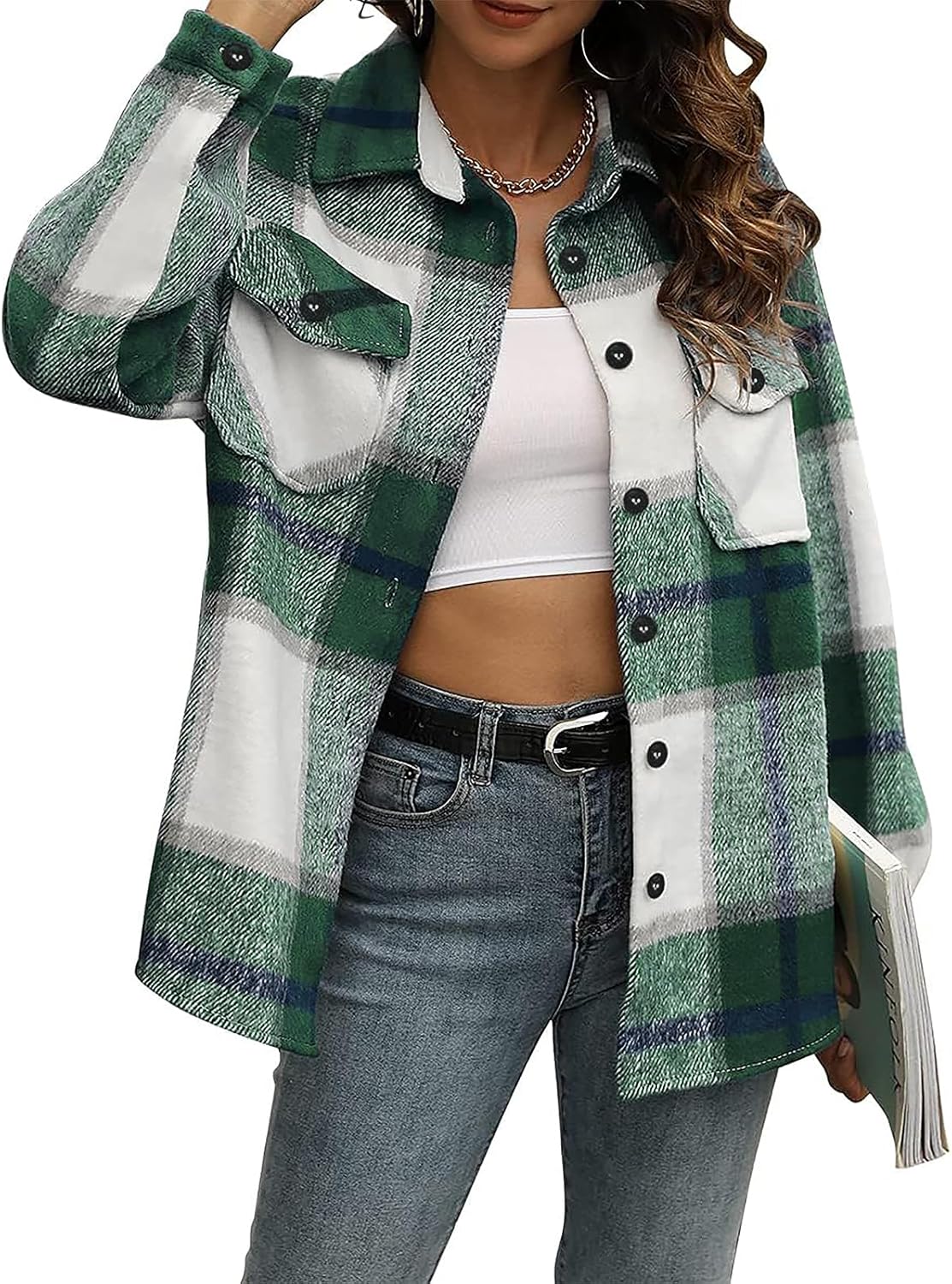 AUTOMET Womens Fall Outfits Fashion Clothes Shackets Flannel Plaid Button Down Long Sleeve Shirts Jackets