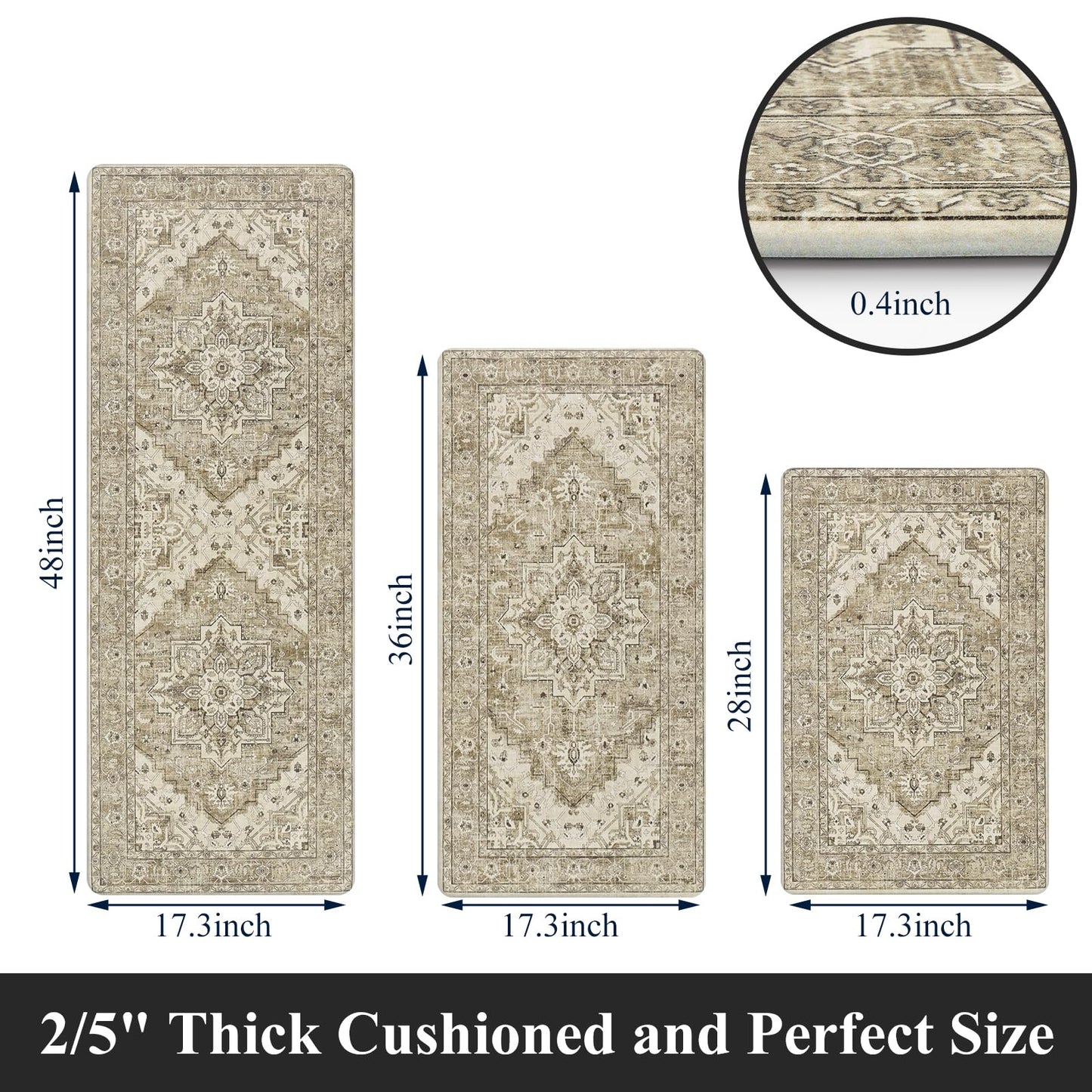 MJIAHOMDEC Cushioned Kitchen Rug Sets 3 Piece Anti Fatigue Mats for Floor Non Slip Waterproof Comfort Standing Mat Runner for Home Office, Sink, Laundry