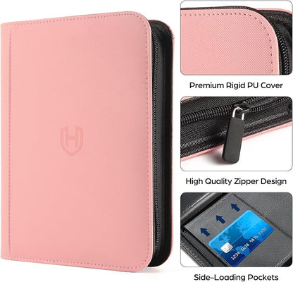 Card Binder 4 Pocket with Zipper, 288 Pockets Trading Card Holder Book, Premium PU Cover Zip Folder Binder, Side Loading Carrying Case Binder Album for TCG, MTG, Sports Cards, Game Cards