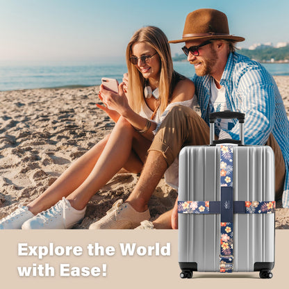 Luggage Straps for Suitcases,Adjustable Luggage Elastic Belt, Travel Essentials for Airport,Station, Vibrant Designs, White Cat