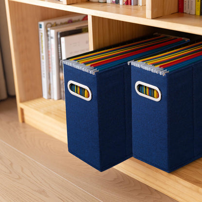 ComfortKeeper 4 Packs Letter Size File Organizer, File Folders Organizer, Fabric Storage Box, Collapsible Paper Organizer with Metal Handle, Smooth PVC Rails, Only Box (Blue)