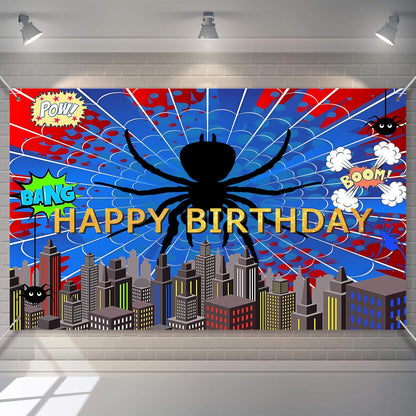 MOXDBT Red Blue Spider Web Superhero Photo Backdrop Banner 71x43 Inch Vibrant Polyester Spider Web Decoration Background for Boys Men Birthday, Baby Shower Bday Table Prop,Spider-Themed Party Decor