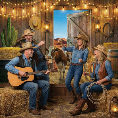 Western Barn Backdrop Cowboy Backdrop - 7x5ft Rustic Farmhouse Country Photography Background Wild West Wooden House Vintage Farm Backdrops for Birthday Party Wedding Baby Shower