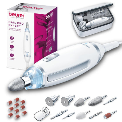 Beurer MP64 Nail Drill Kit, Cordless Electric Nail File with 10 Attachments and LED Light, Electric Manicure Set with Adjustable Speed, E-File for Manicure and Pedicure, with Storage Case