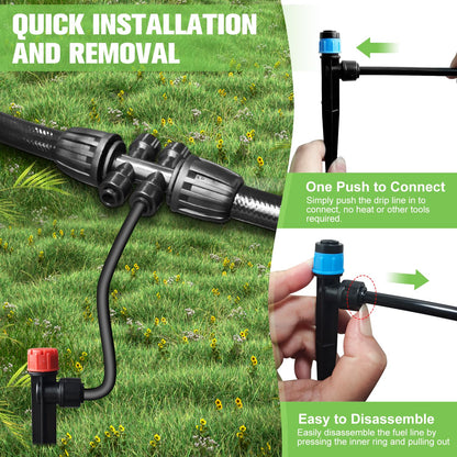 TJJFMM 230FT Drip Irrigation System for Garden with 40 Nozzles & Emitters, Garden Watering System with 1/2" & 1/4" Tube and Barbed Fittings - Adjustable Sprinklers Kit for Greenhouse, Lawn, Raised Bed