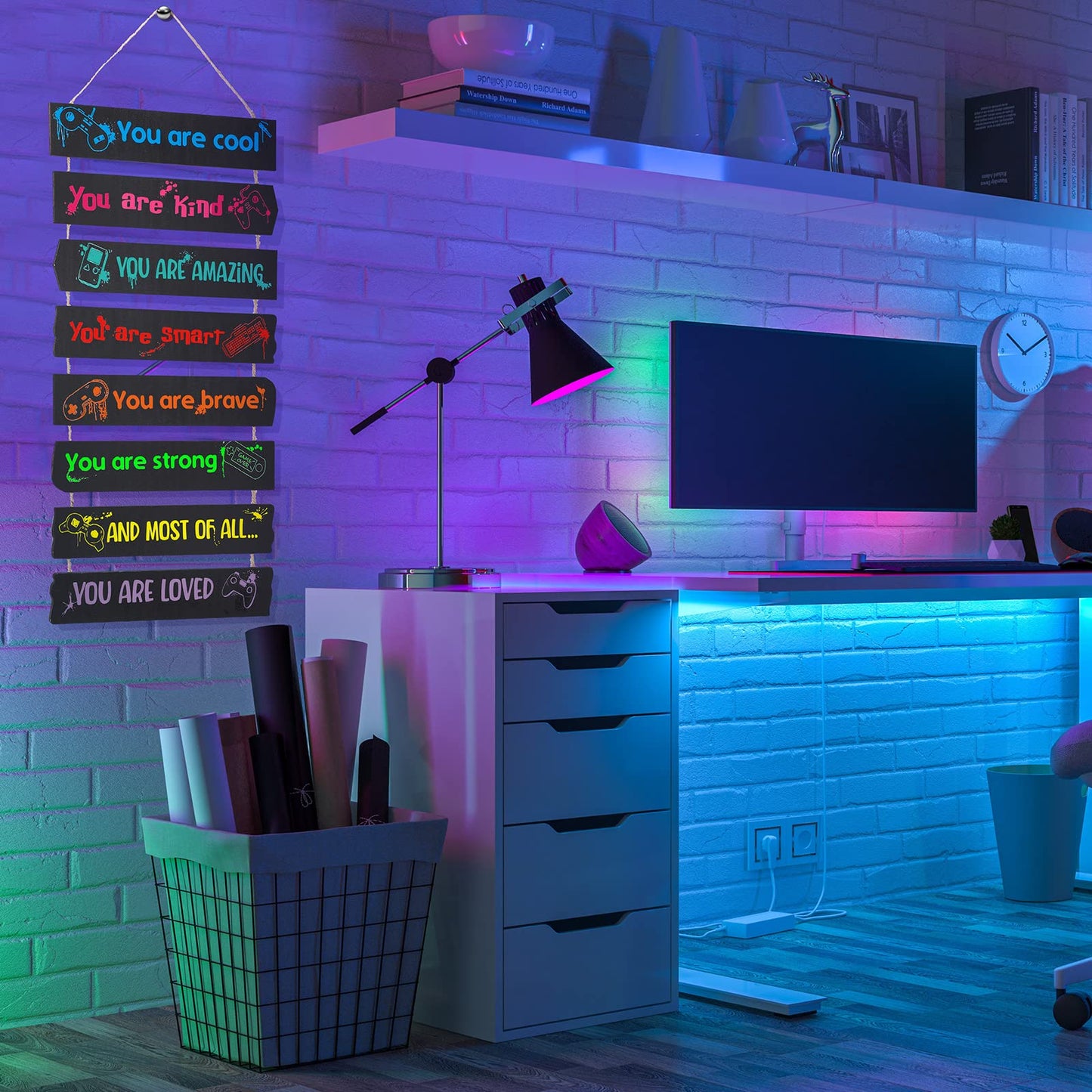 Maitys Game Room Decor for Boys Bedroom, Inspirational Wall Decoration, Wood Gaming Room Decor for Boys Playroom, Christmas Hanging Plaques Signs for Teen Gamer Bedroom