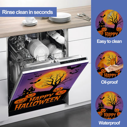 Halloween Pumpkin Bat Dishwasher Magnet Cover,Front Dishwasher Cover Decoration Reusable Decorative Magnetic Cover for Home Kitcen Appliance 23x26 Inch