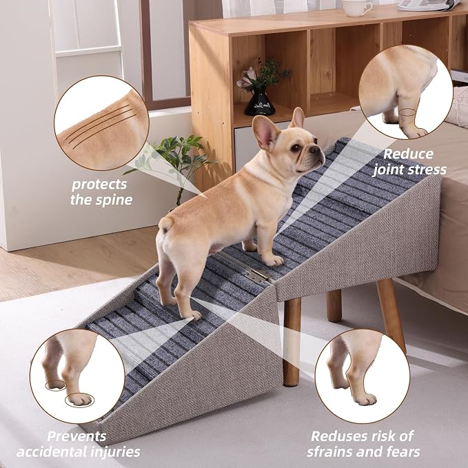 Dog Stairs for Small Dogs, 2-in-1 Pet Steps & Ottoman | Foldable Dog ramp for Couch, Non-Slip Wooden Pet ramp for Puppy Senior Injured Dogs (Light Brown, XXL(21.06H))
