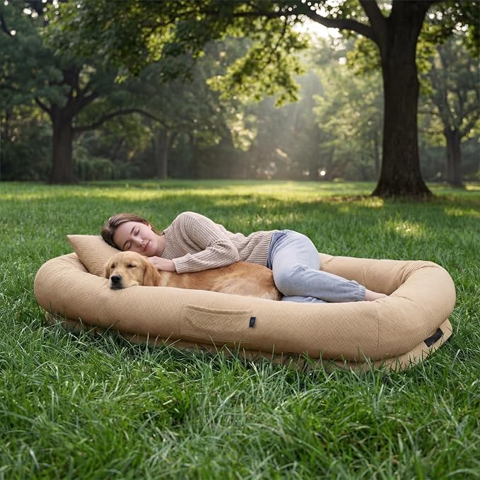 WROS Cooling Human Dog Bed for Summer, Breathable Washable Floor Lounger for People & Pets, 72"x41"x12", Dune Brown, Pet Bed for Hot Weather Relaxing