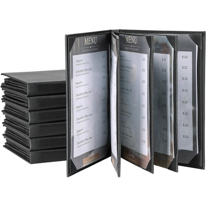 AMGSH 6 Pack 8 View Menu Holder Menu Covers 8.5" x 11" | Restaurant Menu Covers Diploma Cover Black Leather Menu Sleeves Book Style for Restaurant Coffee Bars Wine List Fit for Letter Size Paper
