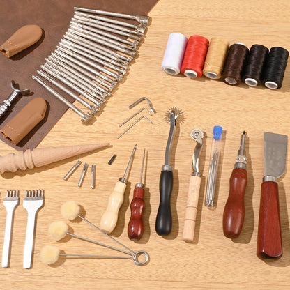 VEVOR Leather Working Tools Kit, 72 PCS with Portable Leather Storage Bag, Engraving Punching Sewing Stamping Sanding Tools, Ideal for Beginners DIY Enthusiasts and Professionals