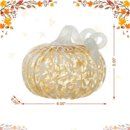 Glitzhome Hand Blown Glass Pumpkin Decor 5" Amber - Artisan Fall Harvest Thanksgiving Table Centerpiece Halloween Home Decor