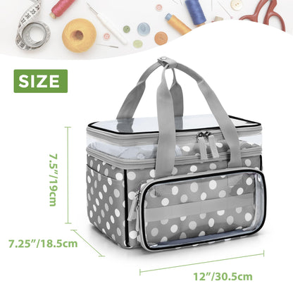 LUXJA Double-Layer Sewing Storage Organizer with Transparent Compartment, Large Sewing Organizer Bag with Detachable Divider for Sewing Supplies (Bag Only), Polka Dots