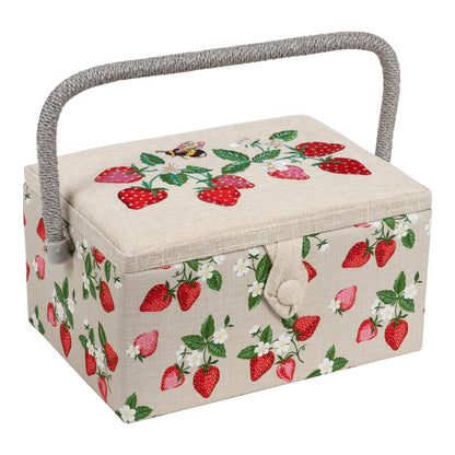 Hobby Gift Medium Sewing Box Organiser, Fabric Covered Storage Box with Handle, Internal Tray, Pin Cushion and Pocket for Sewing, Quilting and Knitting Supplies