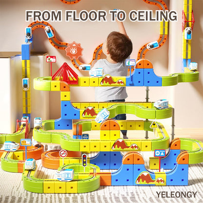 160PCS Magnetic Cube Track Train Set for Toddlers – 3D Vertical STEM Building Block Rail – Electric Magnetic Train Set Toy for Boys & Girls Ages 3-8