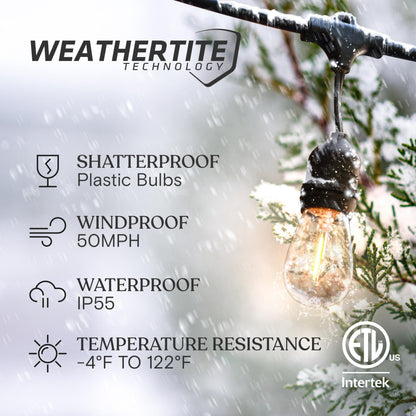 Brightech Ambience Pro - Waterproof LED Outdoor String Lights - 15 Hanging, Dimmable 2W Vintage Edison Bulbs - 48 Ft Commercial Grade Patio Lights Create Cafe Ambience in Your Backyard