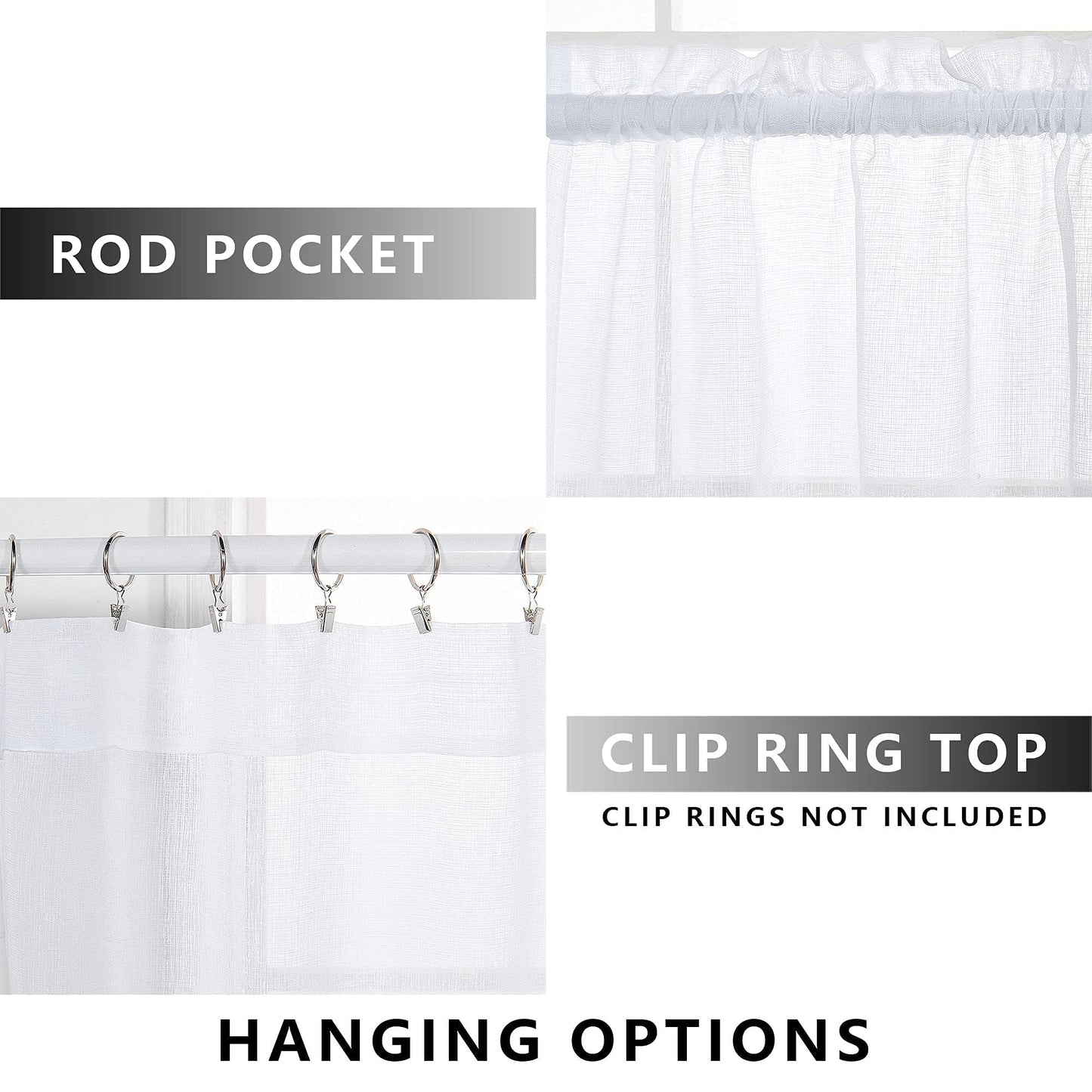 KOUFALL White Semi Sheer Curtains 63 Inch Length for Bedroom Pair Set 2 Panels Rod Pocket Translucent Light Filtering Faux Linen Textured Solid Privacy Curtains Sheer for Closet Wide 52x63 in Long