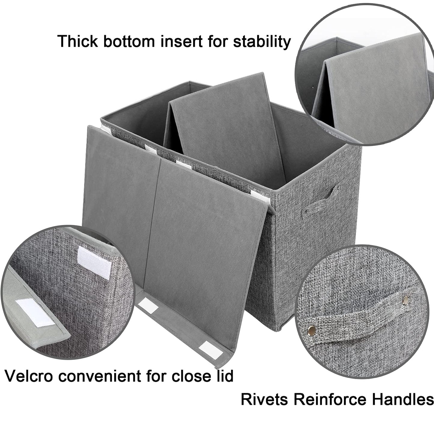 popoly Large Toy Box Storage with Lid, Collapsible Sturdy Toy Chest Storage Bin Box with Rivets Handles for Kids, Boys, Girls, Nursery, Playroom, Living Room, Bedroom, 25"x 13" x 16" (Linen Gray)
