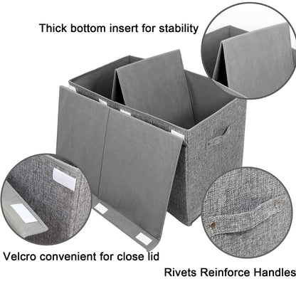 popoly Large Toy Box Storage with Lid, Collapsible Sturdy Toy Chest Storage Bin Box with Rivets Handles for Kids, Boys, Girls, Nursery, Playroom, Living Room, Bedroom, 25"x 13" x 16" (Linen Gray)