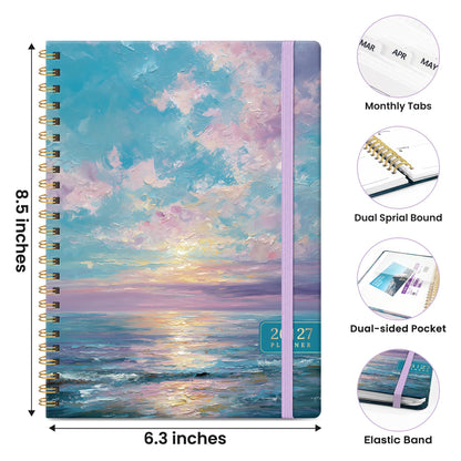 Academic Planner 2026-2027, Monthly and Weekly Calendar Planner, July 2026 - June 2027, Pretty Hardcover Teacher Student Planning Agenda Book with Tabs, Fit for School Office Supplies, 6.3" x 8.5", Pastel Horizon