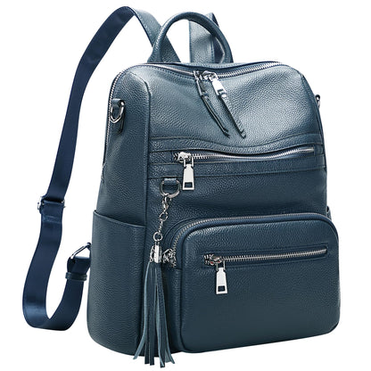 ALTOSY Genuine Leather Backpack Purse for Women Large Shoulder Bag With Laptop Compartment Multiple Pockets(S106 Indigo Blue)
