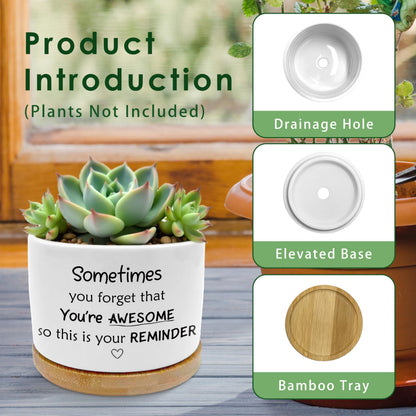 ROXMART Sometimes You Forget Your Awesome Gifts Plant Pots, Thank You Gifts for Men Women Coworkers Friends Succulent Planters, Ceramic Plant Flower Pots for Home Office Desk Table Shelf(No Plants)
