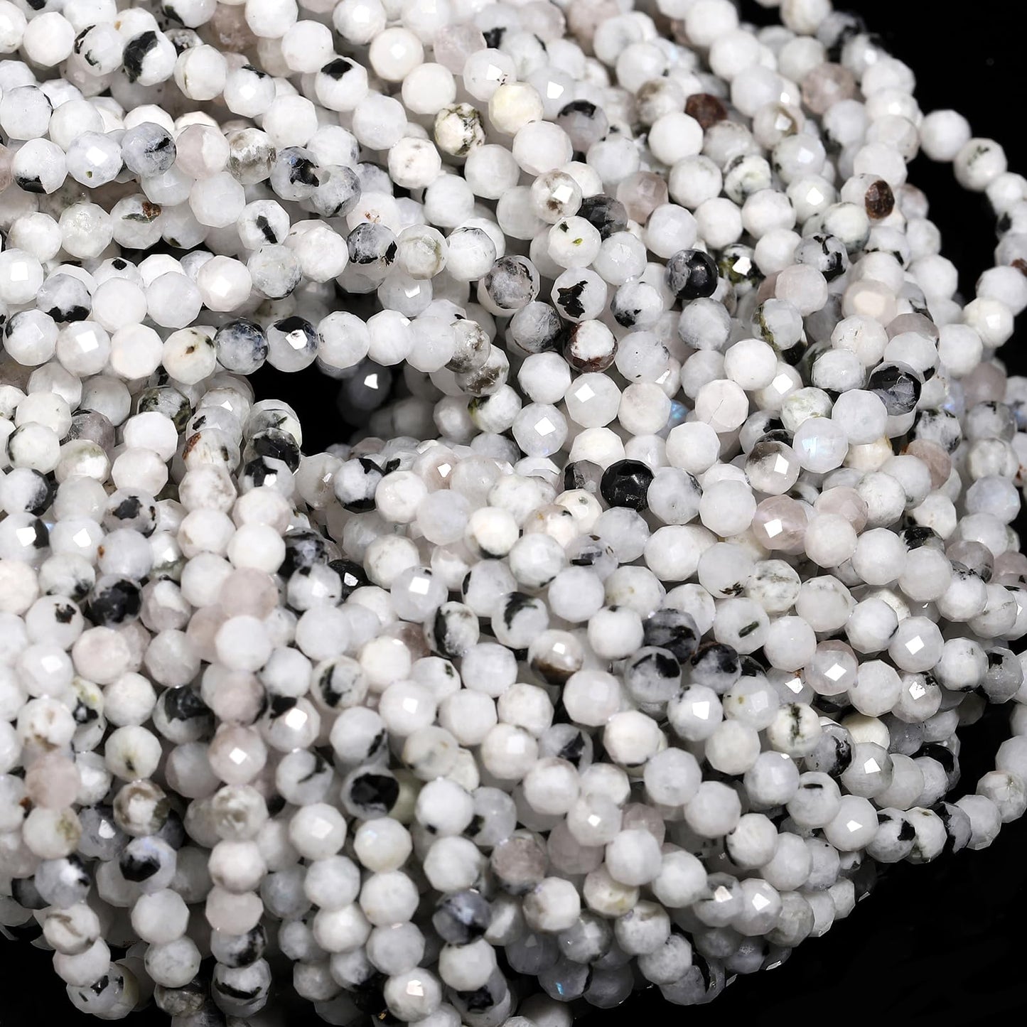 Song Xi 180pcs 2mm Natural Blackpoint Moonstone Gemstone Beads Faceted Round Loose Stone Beads for Jewelry Making