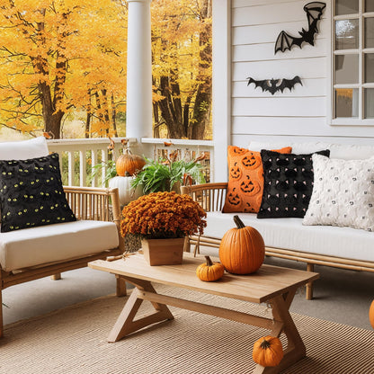 COSIBONO Halloween Black Cat Throw Pillow Covers 20x20 Inch Set of 2, Spooky Ghost Faux Fur Cushion Covers for Fall Decor, Soft Decorative Farmhouse Pillowcases for Sofa Bench Living Room (Pink)