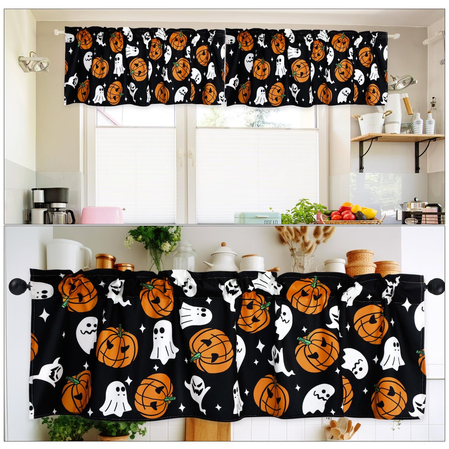 GlikCeil 2 Pack Halloween Valance Curtains for Windows Cartoon Ghost Pumpkin Valances Spooky Pumpkins Halloween Curtains Rod Pocket Short Window Treatment for Home Kitchen Windows Decor 54 x 18 Inch