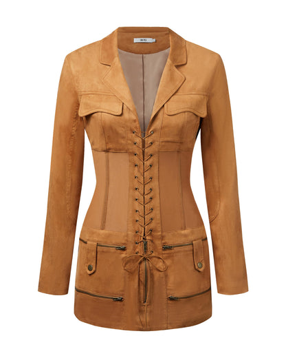 JW PEI Women's Faux Suede Corset Jacket Mini Dress - Camel