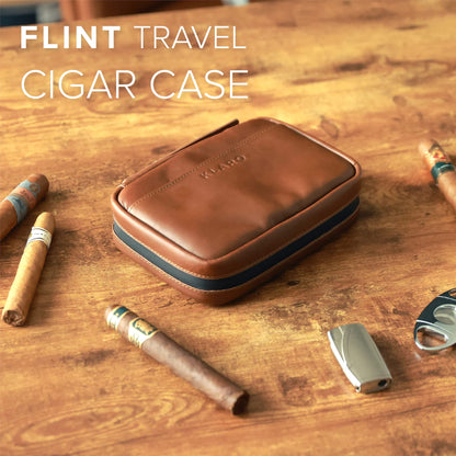 CASE ELEGANCE Klaro Travel Leather Cigar Case, 5 Cigar Storage, 2 Accessory Pockets, Humidification Pocket, Internal Hard-Shell Protection - Brown