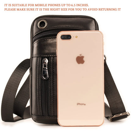 Small Mens Leather Satchel Cell Phone Holster,Vertical Belt Clip Cellphone Pouch,Purse Waist Bag Fanny Pack Compatible with Google,Zipper Phone Bag for Work,Hike