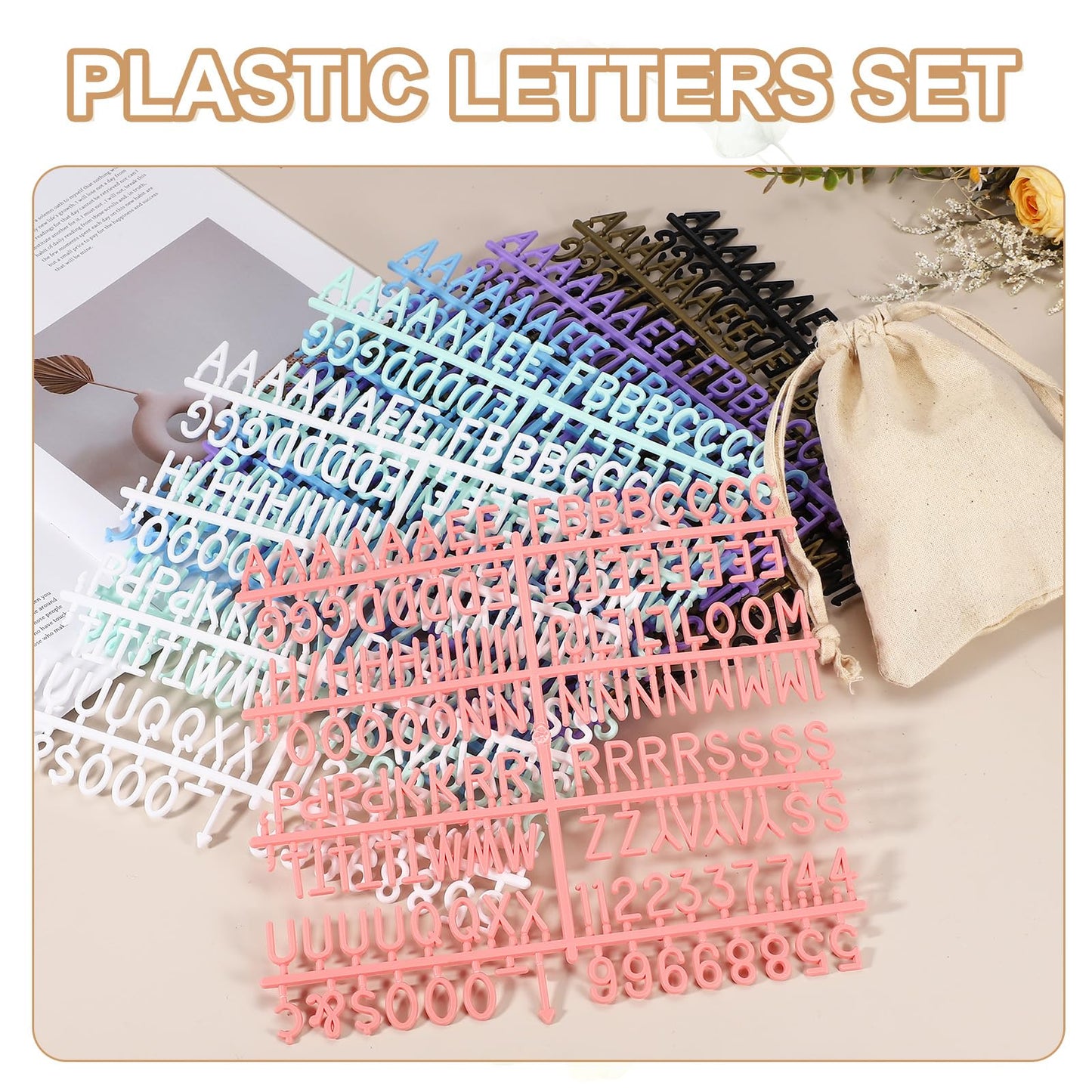 PATIKIL 588 Piece Plastic Letters Set for Felt Letter Board, Black/Purple Alphabet Message Board Accessories Including Letter Numbers with Restraint Strap for Cafe, Wedding, Birthday