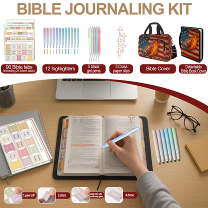 IBOVODI American Flag Football Bible Cover Case for Men Boys, Rugby Large Kids Bible Bag Book Carrying Case with Handle Zipper Pocket, Bible Study Supplies Journaling Kit Highlighters Pens Cross Clips