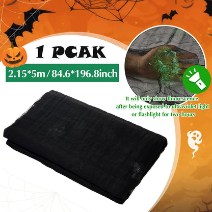 Boao 85" X 197" Halloween Cheesecloth Luminous Large Creepy Cloth for Crafts Halloween Gauze Fabric Decorations Haunted Cheesecloth for Stairway, Wall, Window, Outdoors Doorways Decor(Black-glow)
