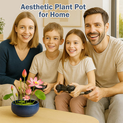 Leap Fit Ceramic Lotus Bowl Planter for Indoor - 6.5 Inch Flower Pot for Women Bonsai Water Plants Lover - Shallow Planter for Office Desk Home Decor Gift