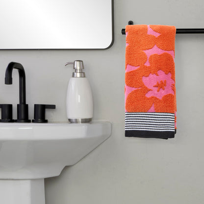 SKL Home Floral Grande 100% Cotton Premium 2-Piece Hand Towel Set, Reversible Jacquard, 550 GSM, Soft, Absorbent & Decorative for Bath/Kitchen/Bar & Gift, Pink