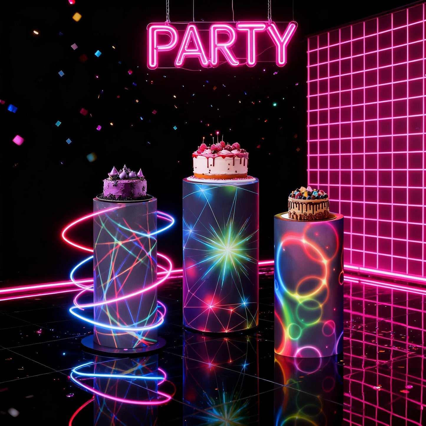 Mindsoft Set of 3 Neon Set of 3 Spandex Cylinder Stand Covers for Party, Halloween Cylinder Pedestal Covers, Dessert Tables Display for Birthday Party Wedding Baby Shower Backdrop Decor (Neon)