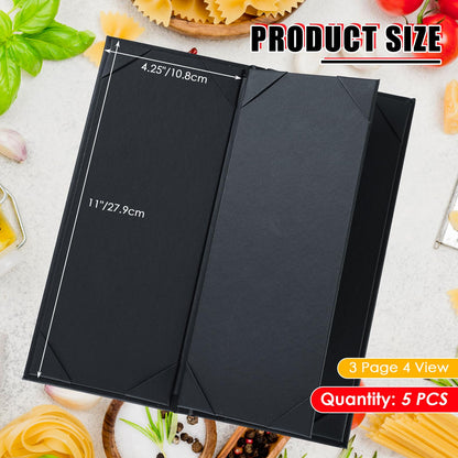 NATGAI 5 PCS 4 View Menu Covers 4.25" x 11", PU Leather Menu Cover Menu Holders, Waterproof Double View Restaurant Menu Covers, Fit for Restaurant Bar Cafe Hotel Wine List (4 View, 4.25"x11")