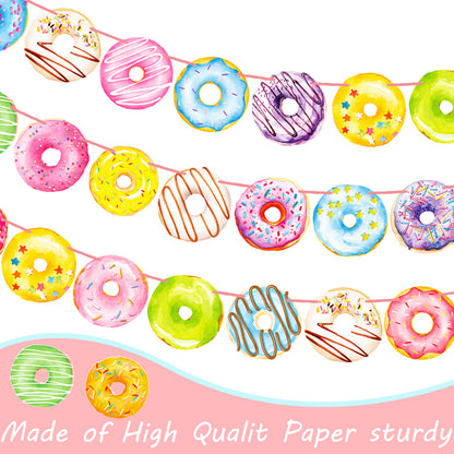 iPartyFun Donut Party Banners 4Pcs Donut Party Decorations Donut Themed Birthday Party Banner Decorations for Donut Theme Party Sweet Baby Shower Supplies