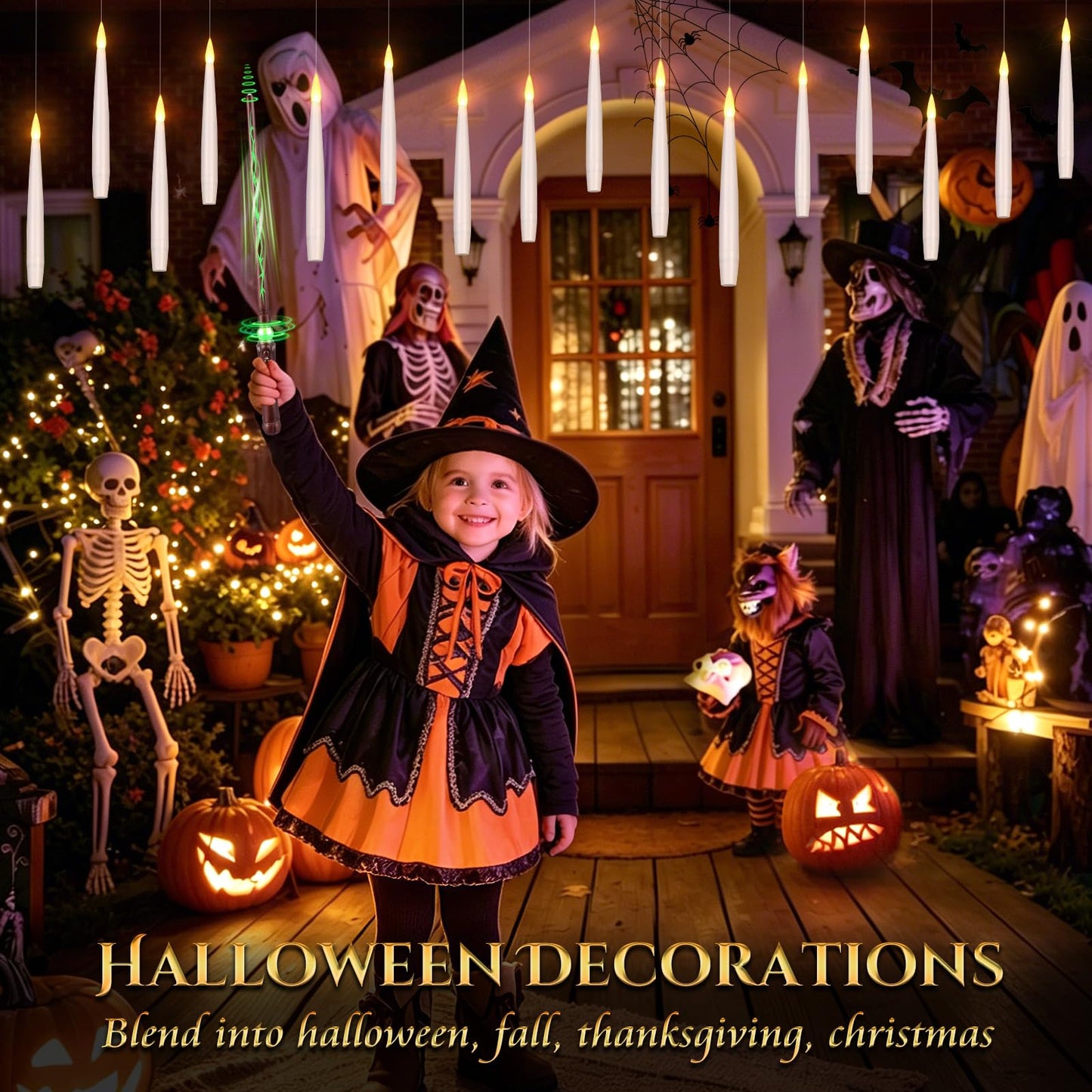 Floating Candles with Wand for Halloween Decorations: Upgraded 20Pcs Magic LED Hanging Floating Candle Battery Operated Flameless Candles with Timer for Birthday Gifts Halloween Party Indoor Décor