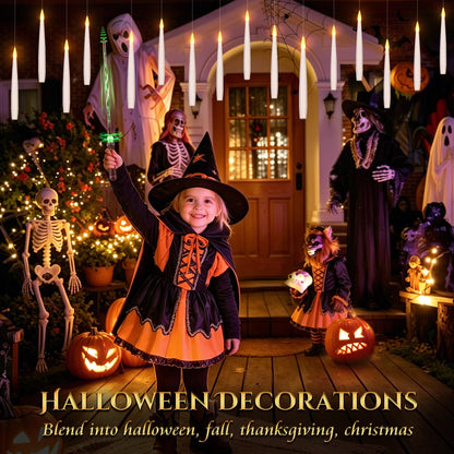 Floating Candles with Wand for Halloween Decorations: Upgraded 20Pcs Magic LED Hanging Floating Candle Battery Operated Flameless Candles with Timer for Birthday Gifts Halloween Party Indoor Décor