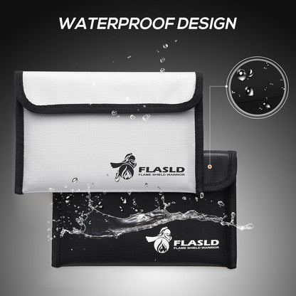 FLASLD Fireproof Money Bags, Fireproof Wallet Pouch, Small Safe Bag for Cash, Valuables & Passport, with Silicone Coating & Zipper Closure (2-Pack Money Bag-8x5”)