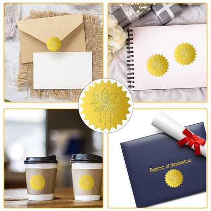 CRASPIRE 144Pcs Lotus Flower Gold Foil Embossed Stickers 2" Mandala Self Adhesive Envelopes Seals Round Labels for Wedding Invitation Graduation Corporate Certificates Diplomas Gift Wrapping Decor
